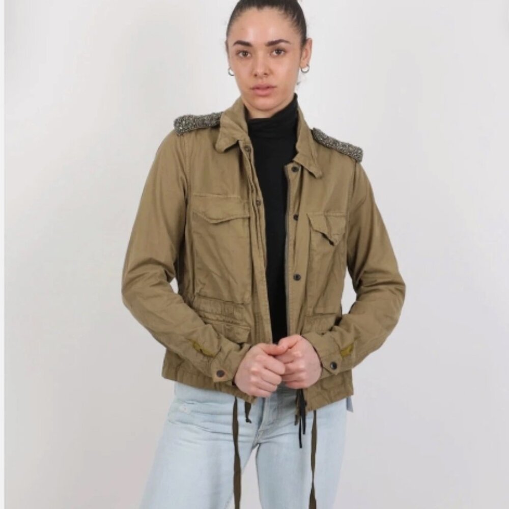 Diesel Jacket G-CHLIO Military Green Embellished Shoulder Size S NWT - Picture 6 of 7